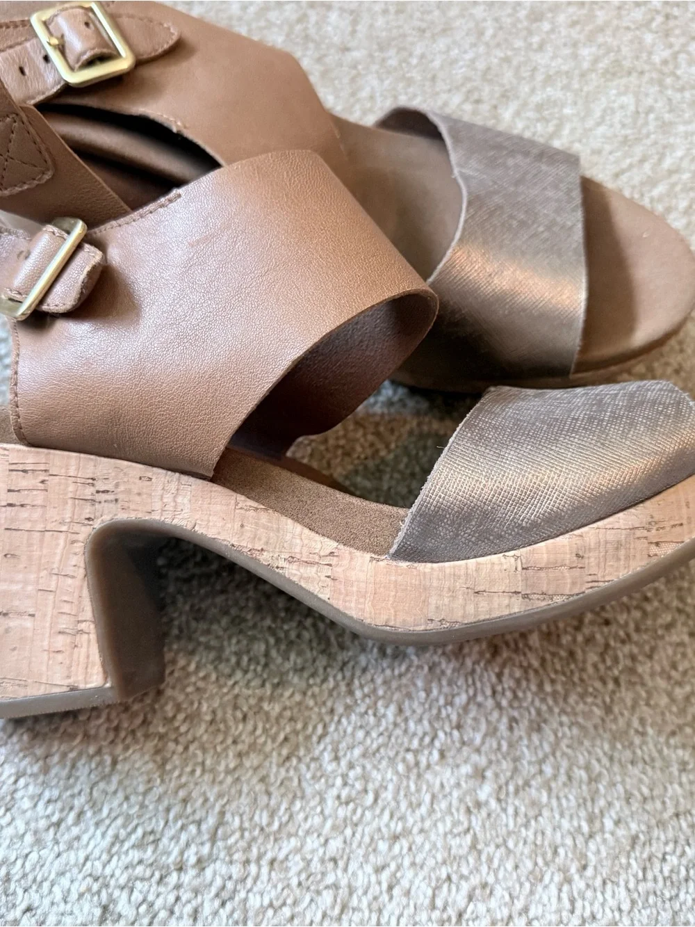 Rockport Rose Gold and Tan Wedge Sandals